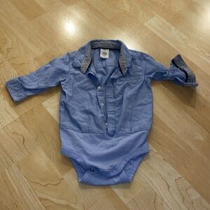 Lindex baby long sleeve light blue button onesie down - 2-4 months